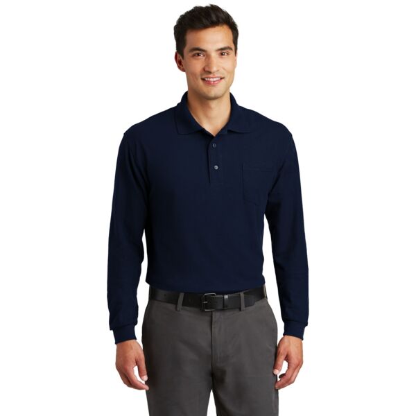 Long Sleeve Silk Touch Blend Polo with Pocket Thumbnail