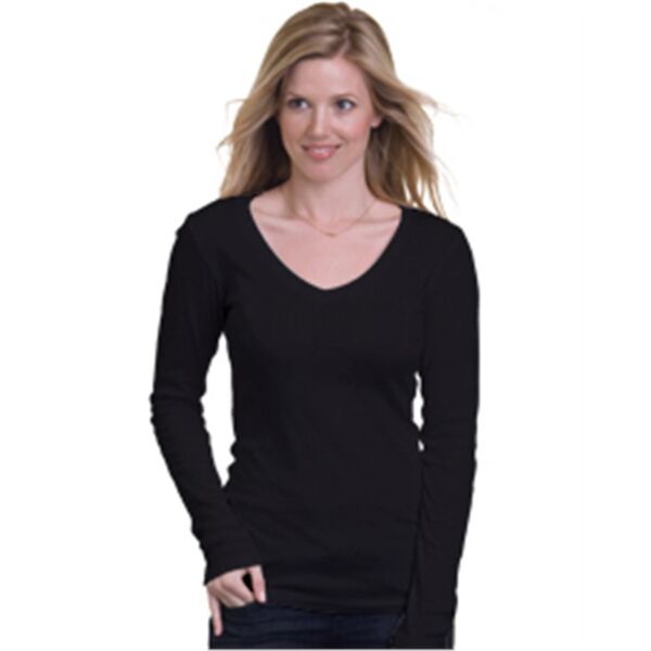 Women's USA-Made Long Sleeve Cotton Deep V-Neck Thumbnail