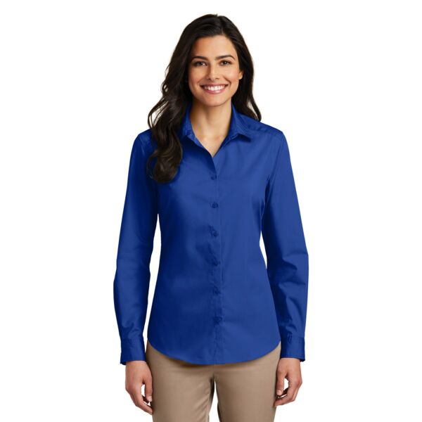 Ladies Long Sleeve Carefree Poplin Blend Button Up Shirt Thumbnail
