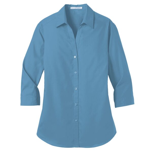 Ladies 3/4 Sleeve Carefree Poplin Blend Button Up Shirt Thumbnail